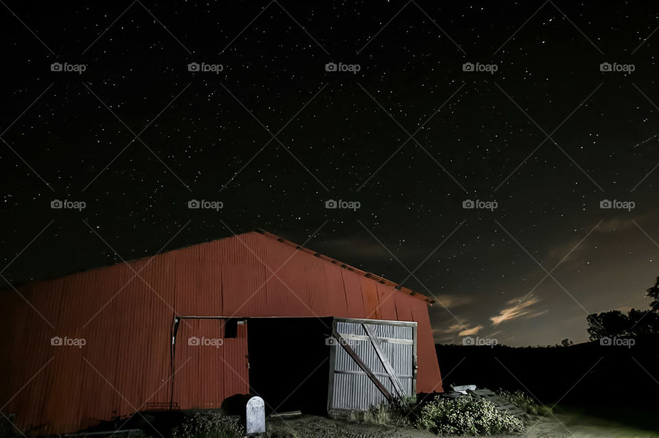 Old Red Barn and stars