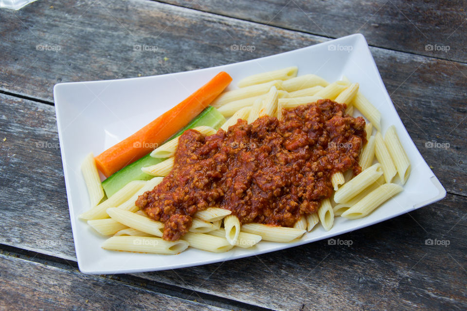 spaghetti bolognese on a restaurant.