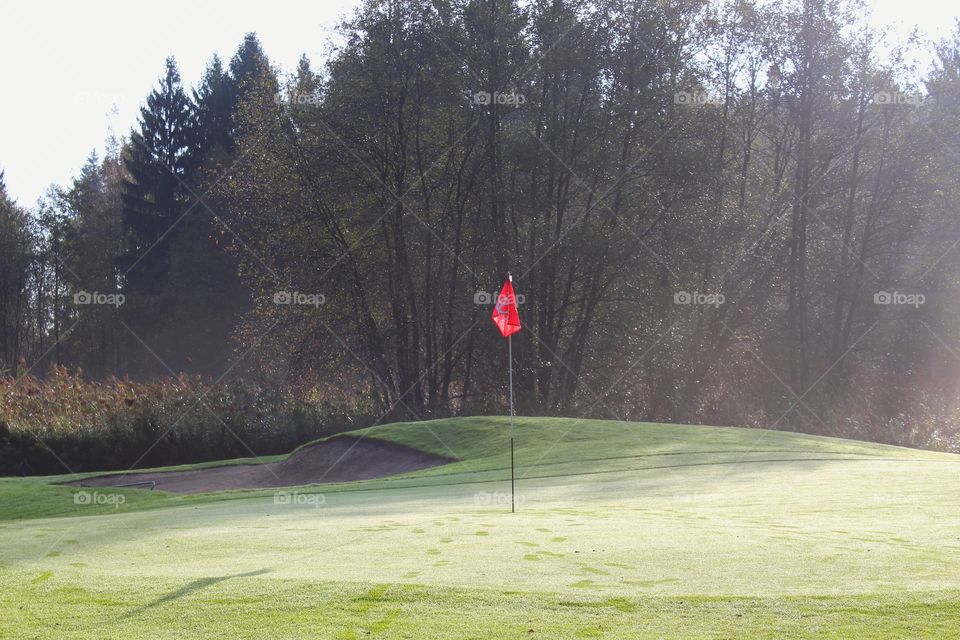 Flag pole in hole on golf course