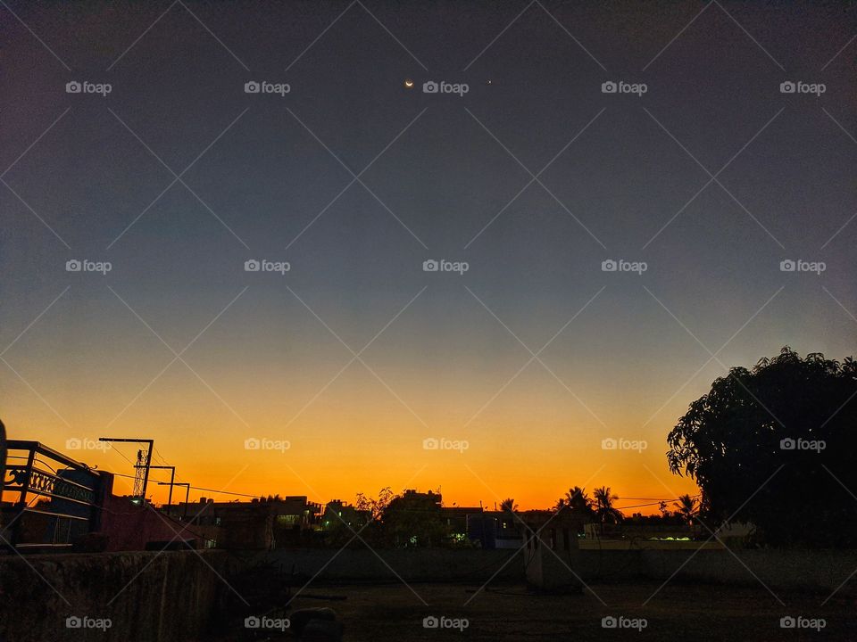 Sunset with moon