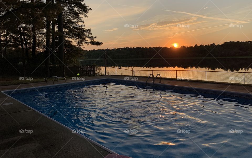 Beautiful sunset by the pool, in North Carolina. 
