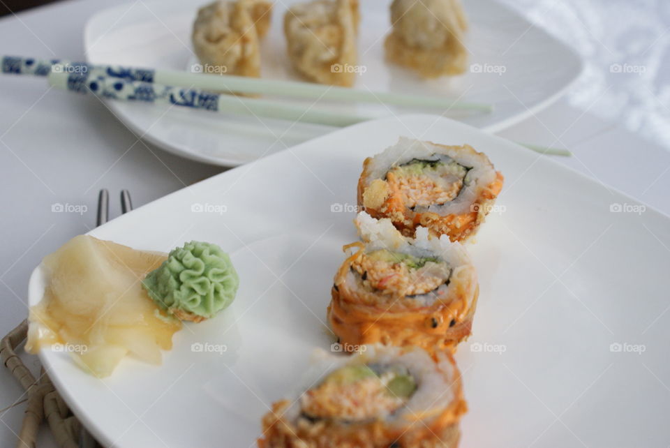 Close-up of sushi in plate