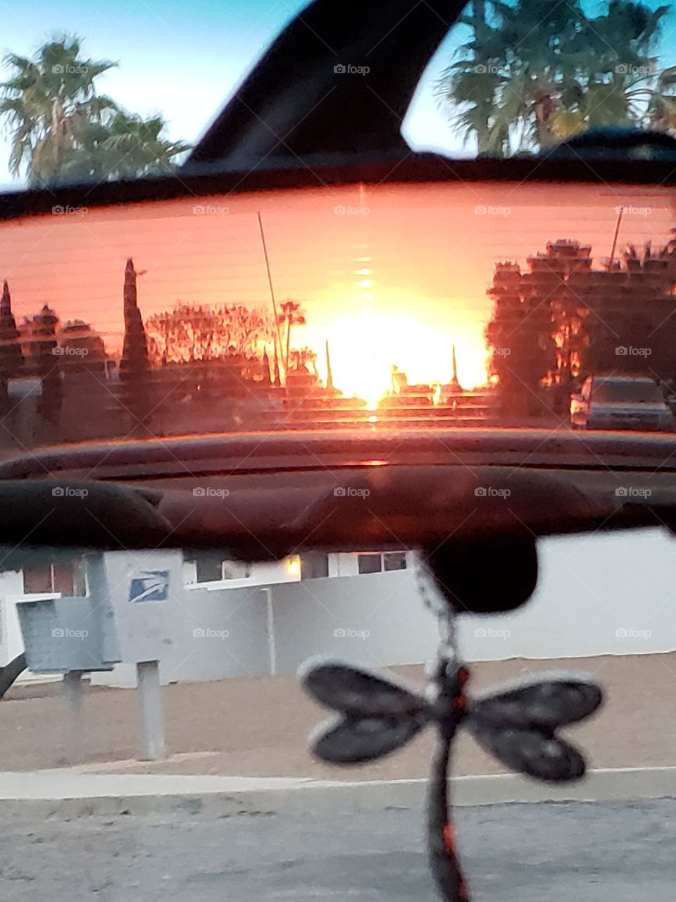 rear view mirror sunset