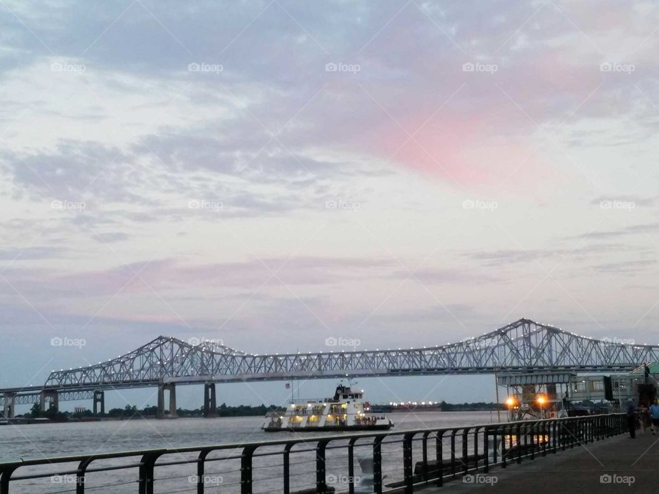Mississippi River bridge and Riverboat