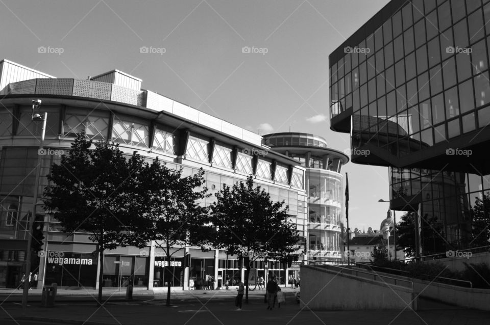 black and white architecture. English city