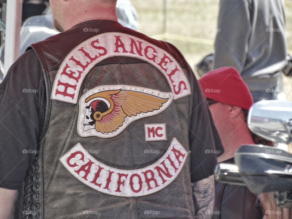 Hells Angels Member. Member Of Hells Angels Biker Club Wearing His Colors
