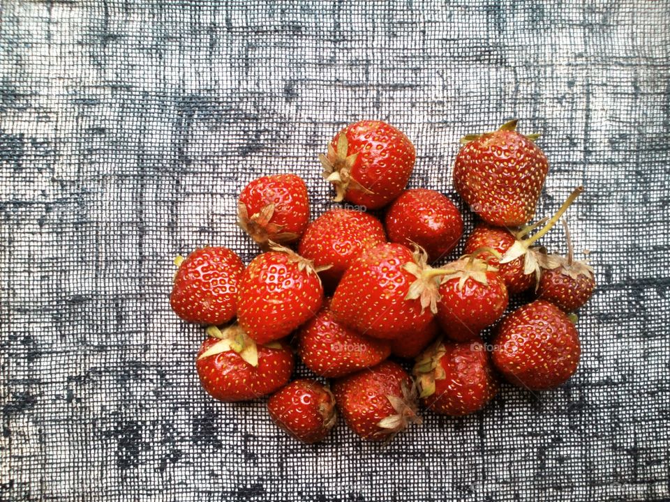 High angle view of strawberries