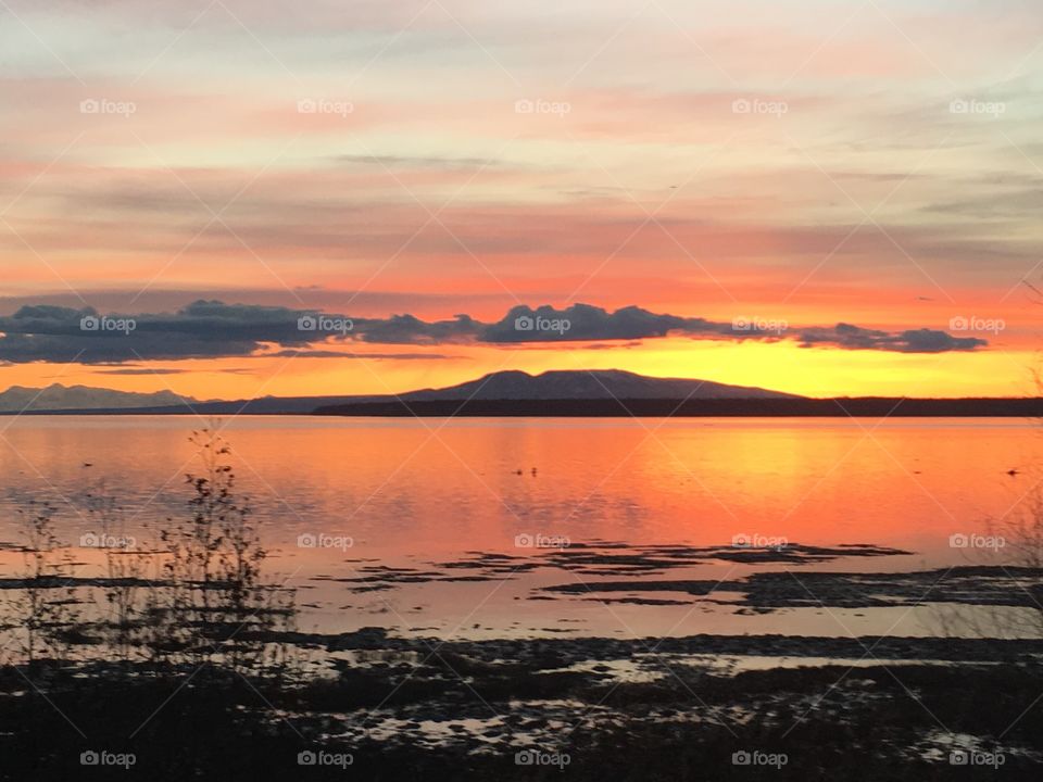 Sky reflecting on lake