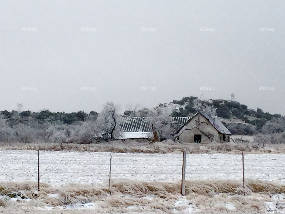 Abandoned House in Snow. Abandoned West Texas house in the snow.