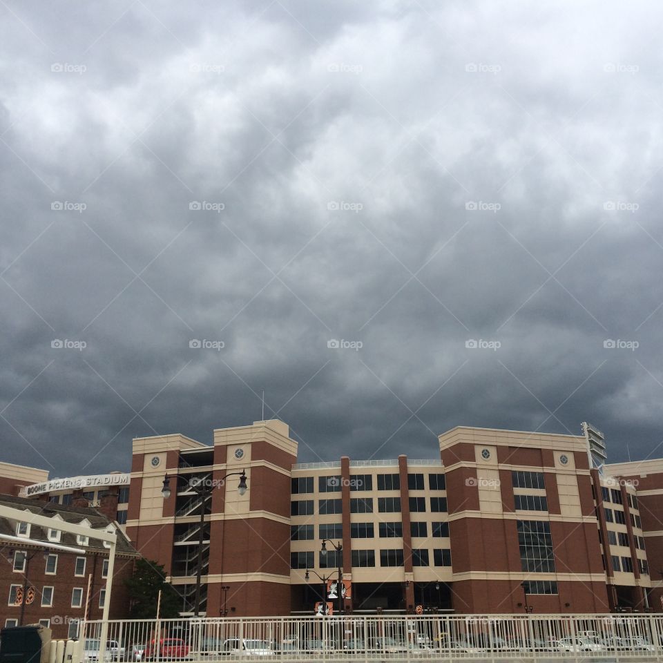 Storm clouds above Boone Pickens Stadium