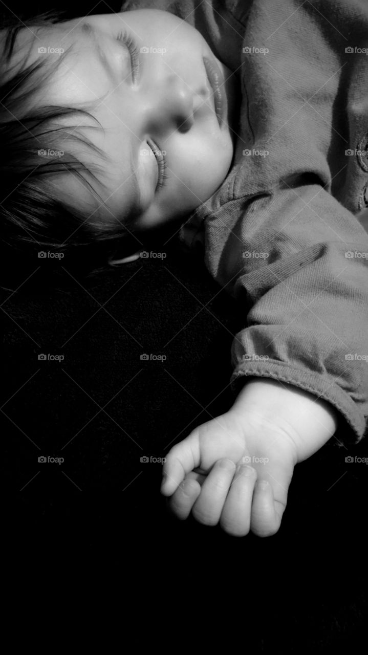 cute baby face sleeping black and white