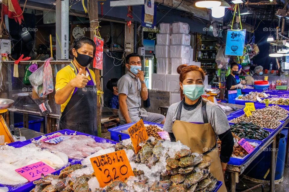 fresh caught Seafood for Sale at a Thai Street Fish Market in Thailand Southeast Asia