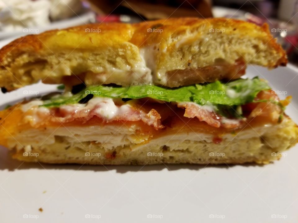 chicken and bacon ranch bagel sandwich