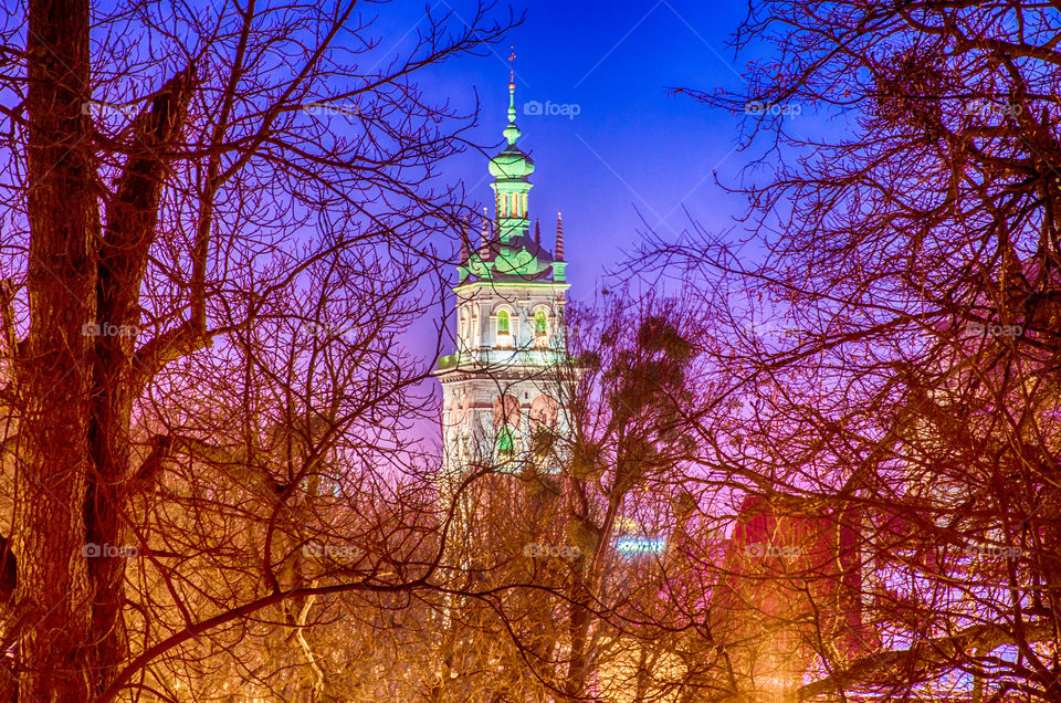 Lviv cityscape during the sunset