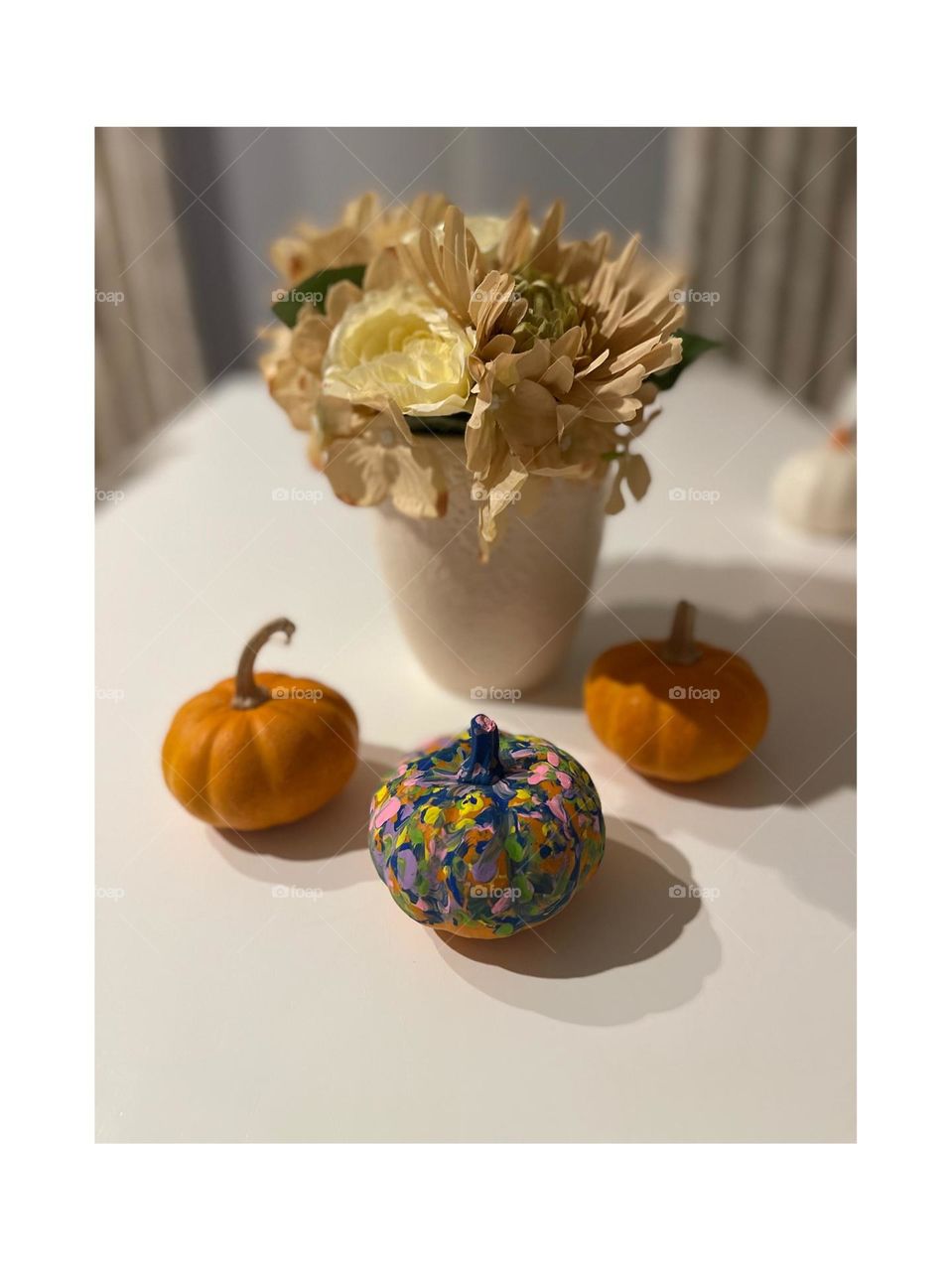 FALL PUMPKINS AND FLOWER DISPLAY