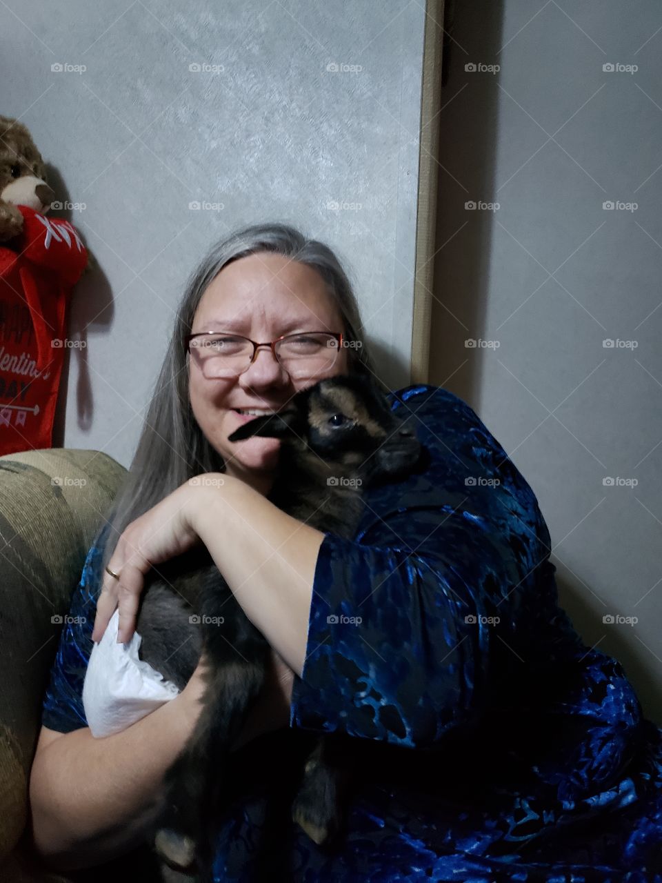 Joanne and a baby goat