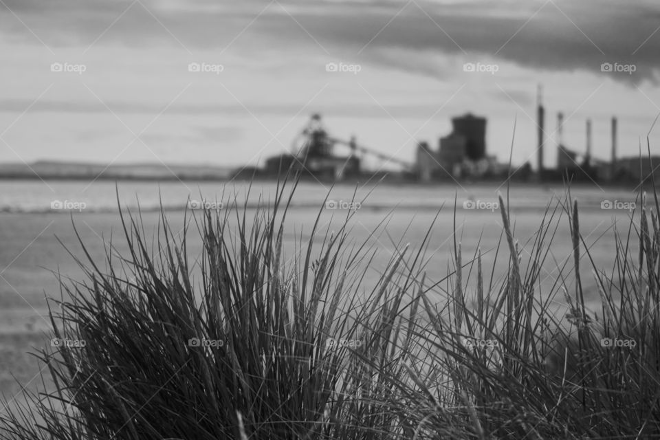 Blast furnace in the background