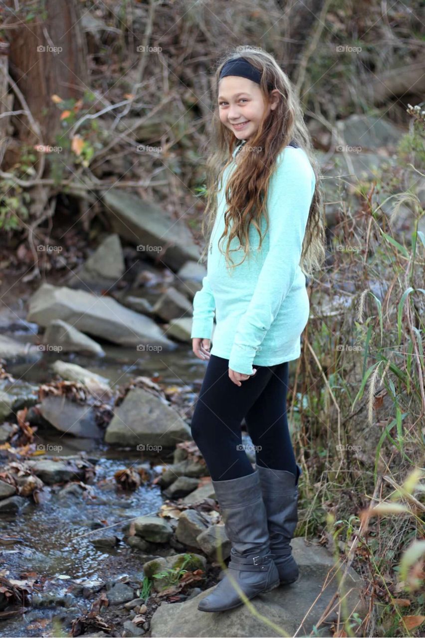 My beautiful girl playing in a stream. 