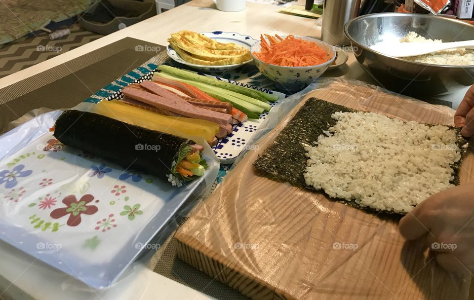 Preparing Kimbab for Dinner