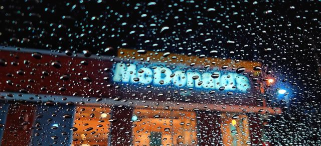 Rainy day. The drops on the glass.