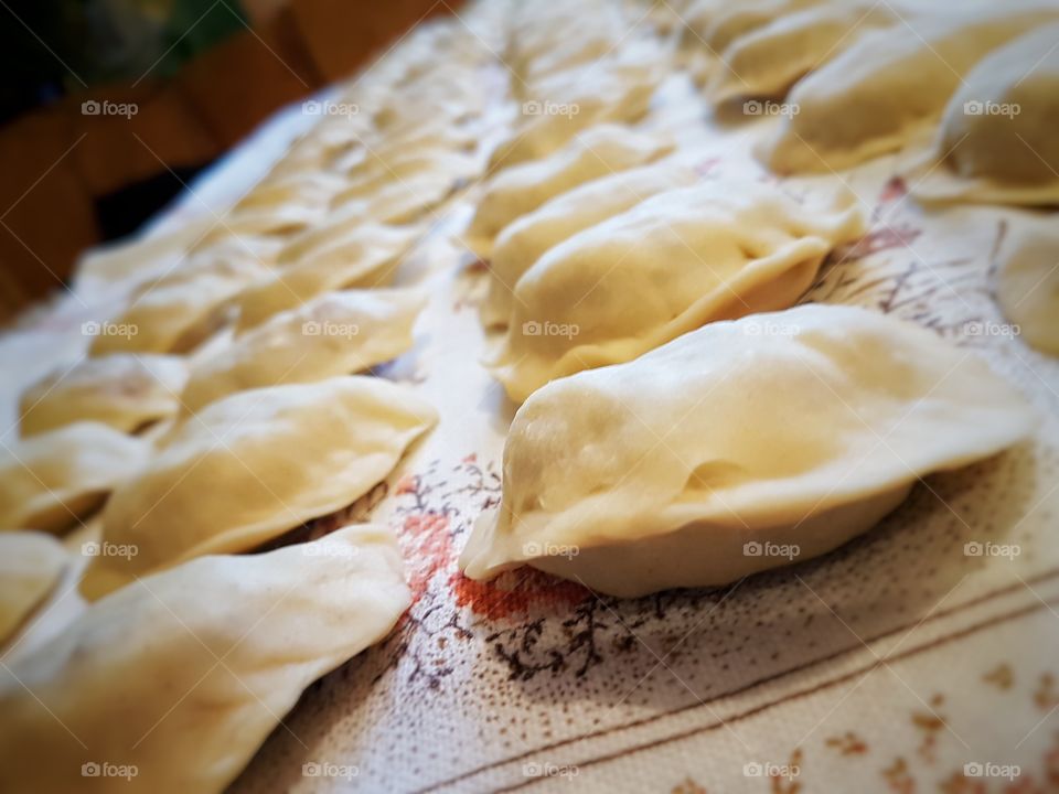 High angle view of dumplings on table