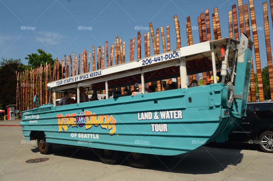 Duck boat tour bus in Seattle, Washington.