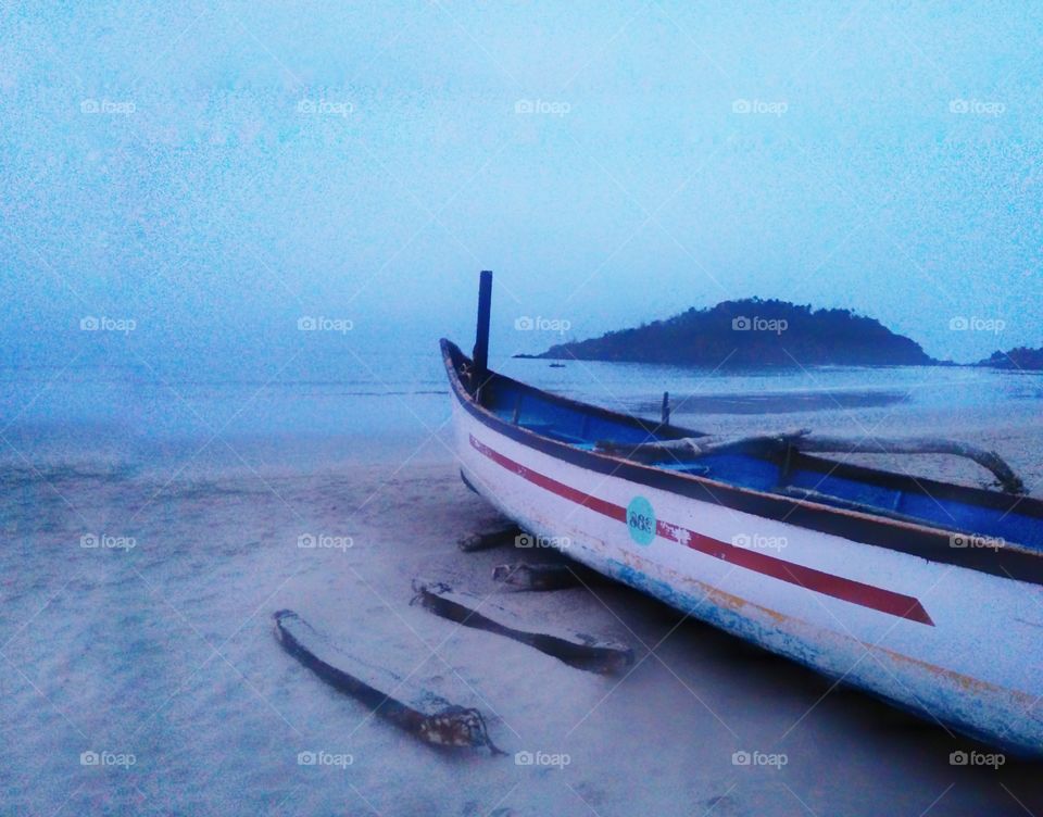 beach,boat and a silent morning