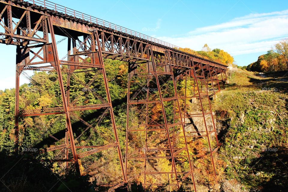 Train bridge Letchworth state park upstate NY Autumn foliage 