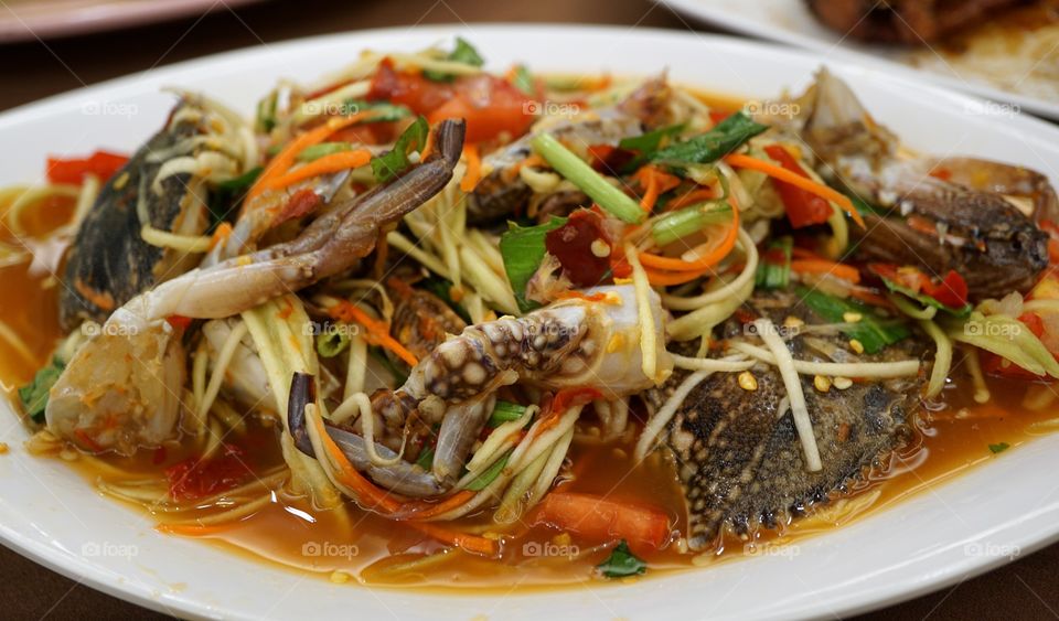 spicy papaya salad with sea crab