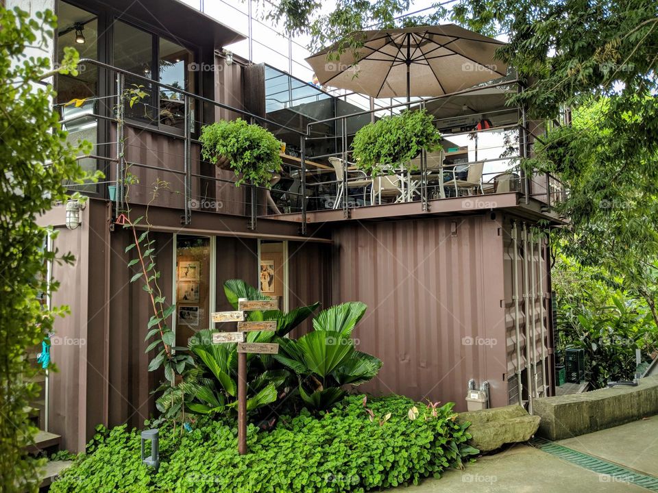 A cafe built with shipping containers