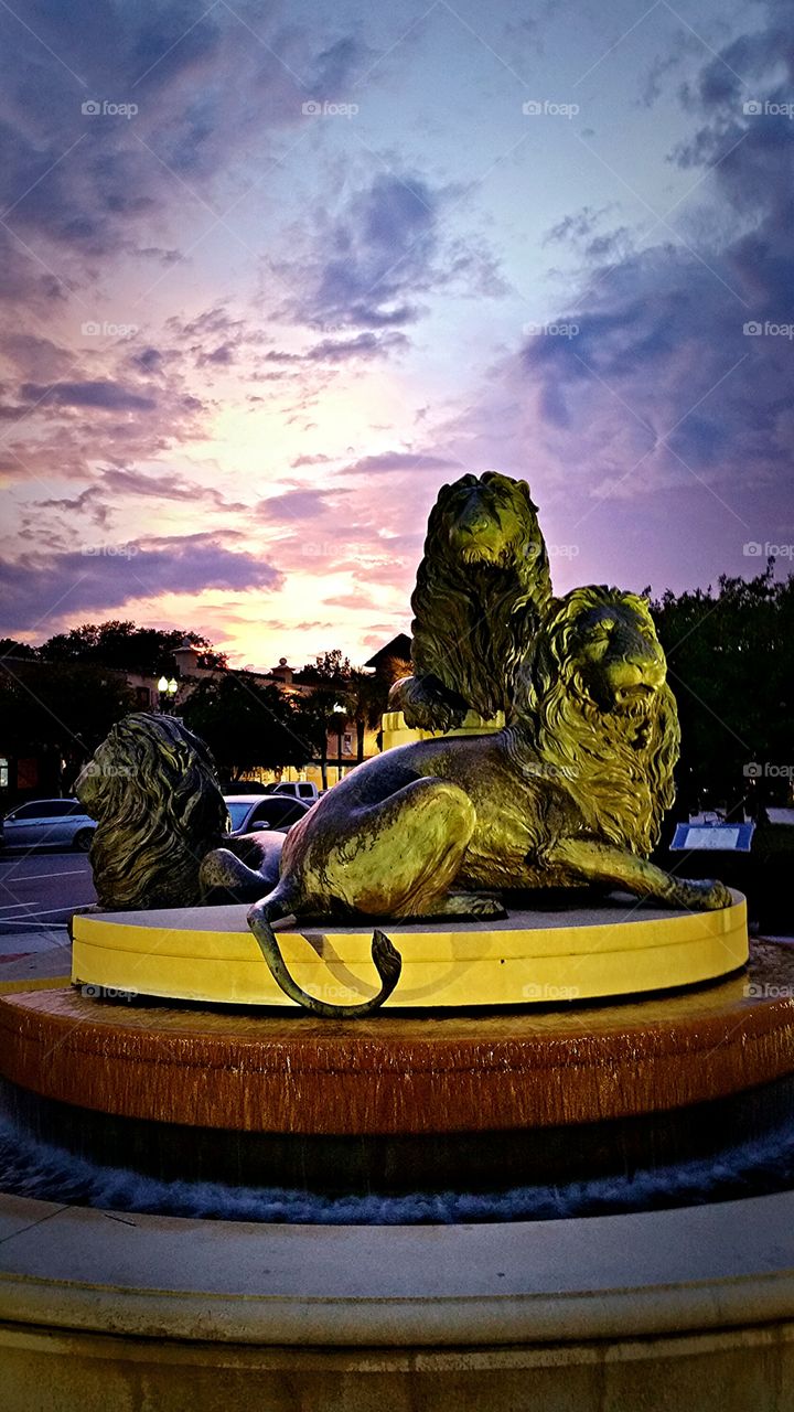 Lion Statue at Sunset