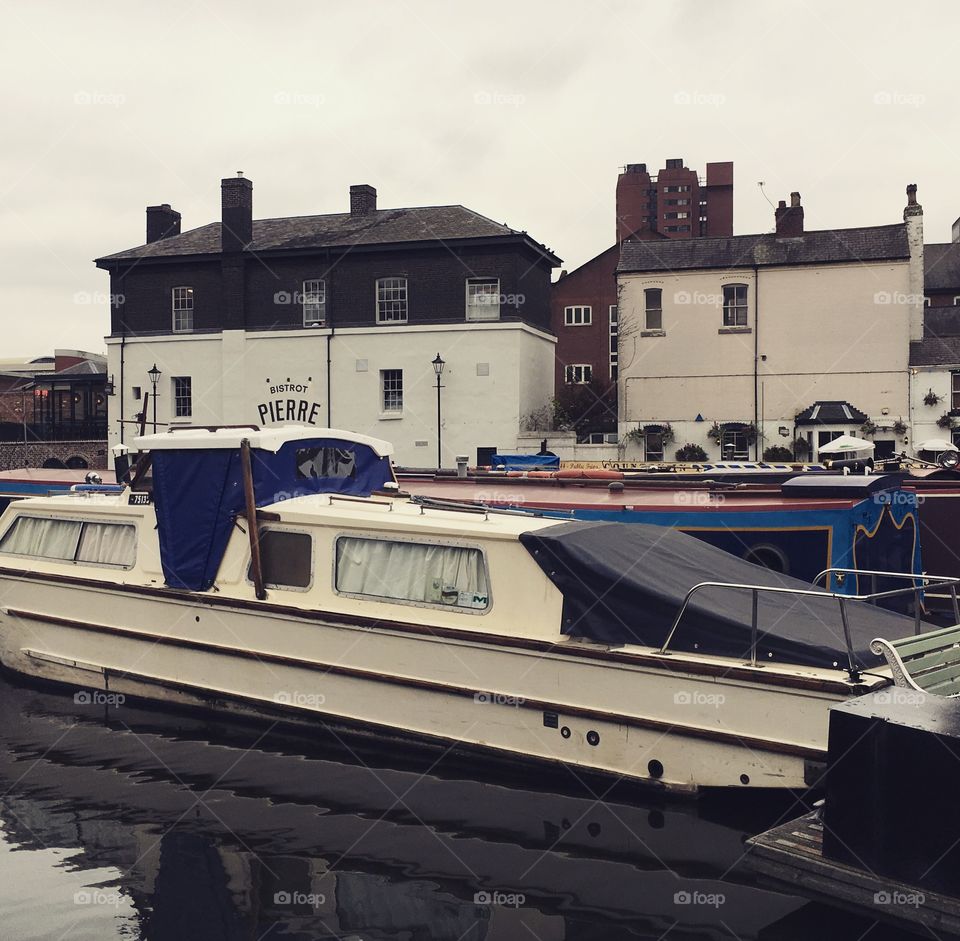 Resting boat at the canal docks in Birmingham 