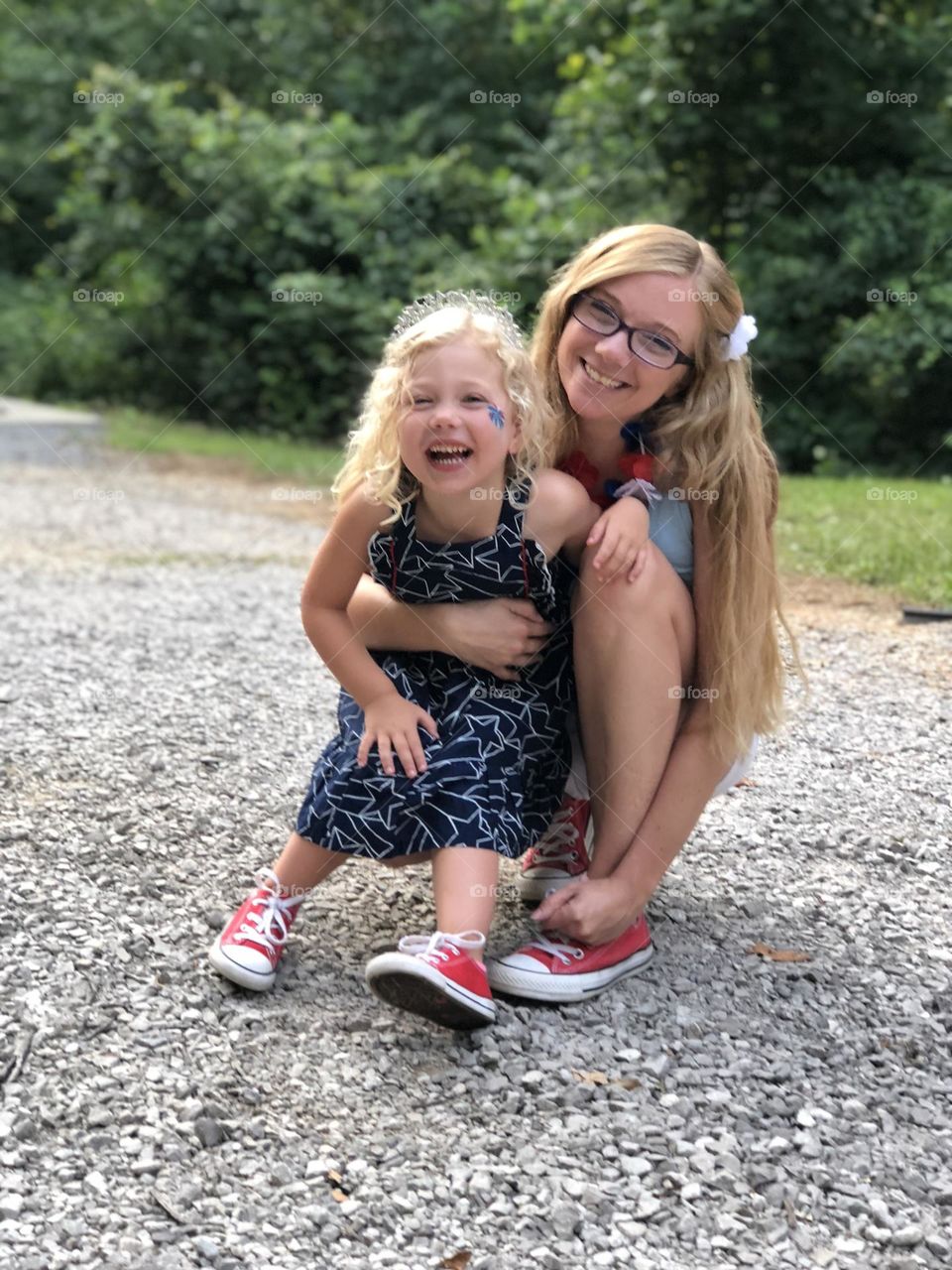 Mother and daughter celebrating the American Independence Day 