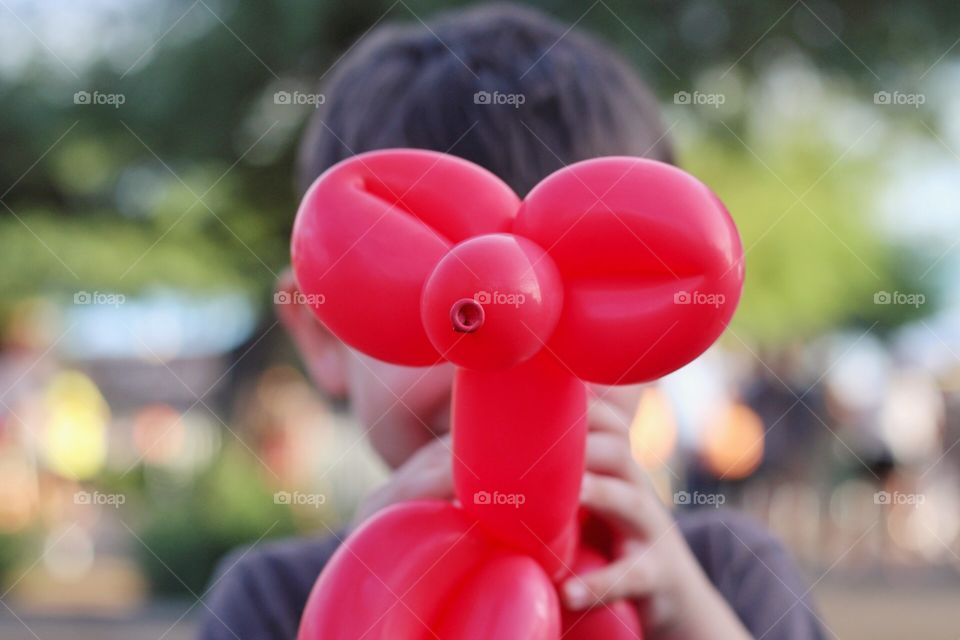 Boy holding balloon animal