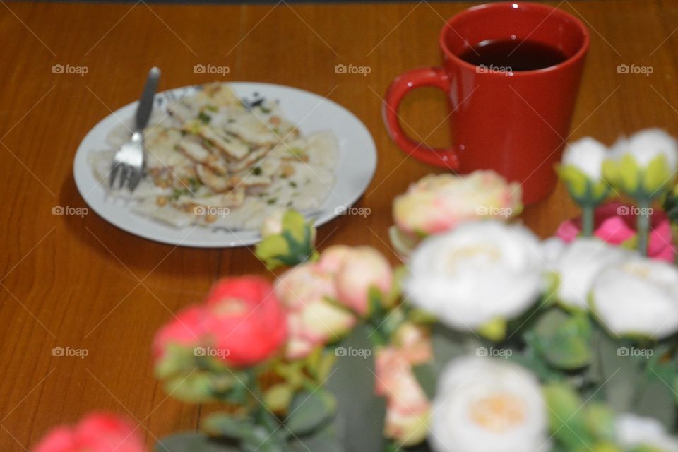 My coffee mug and snack