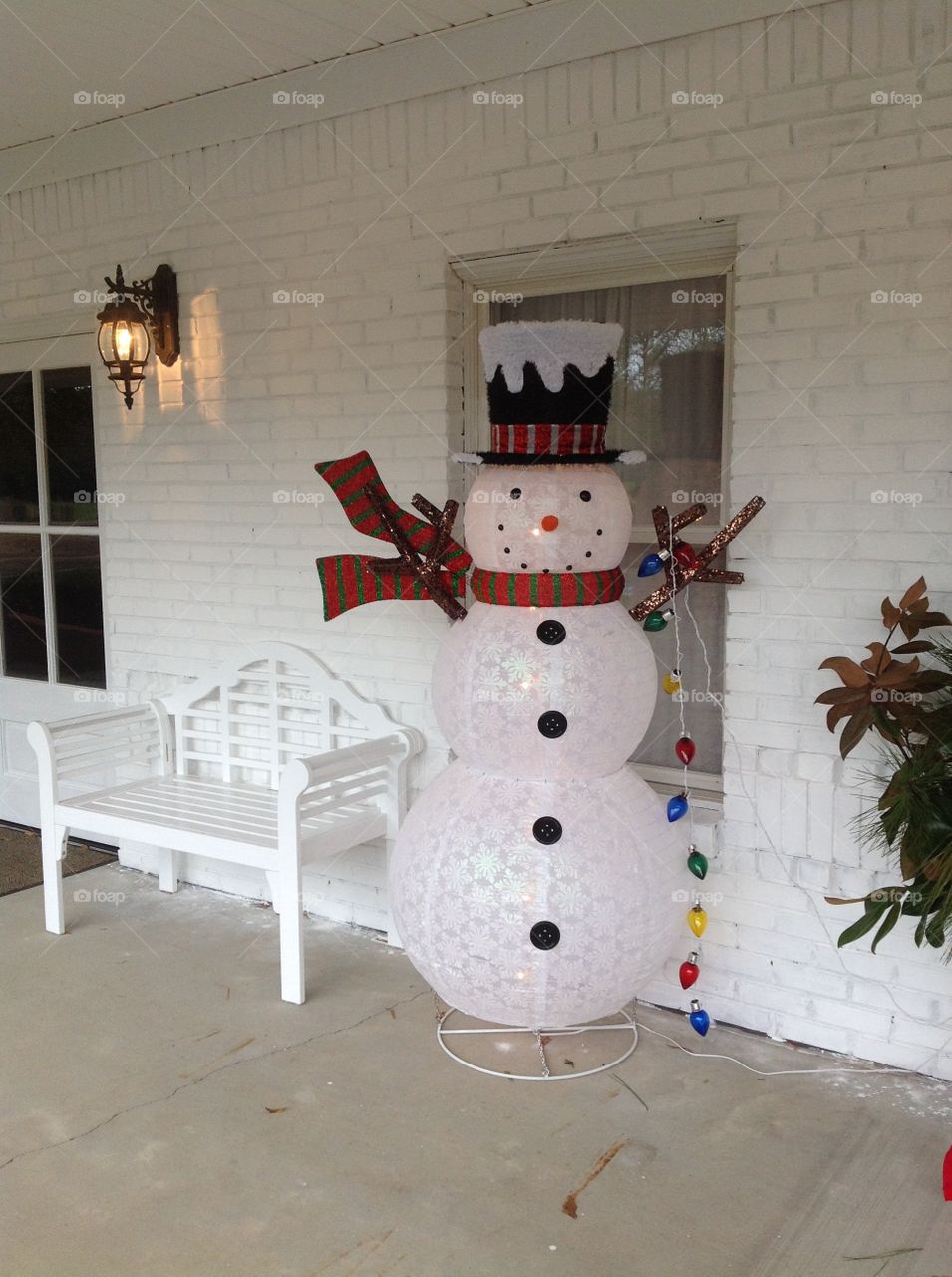 Snowman Decoration on Front Porch