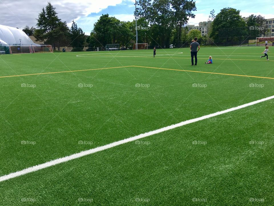 Green soccer field