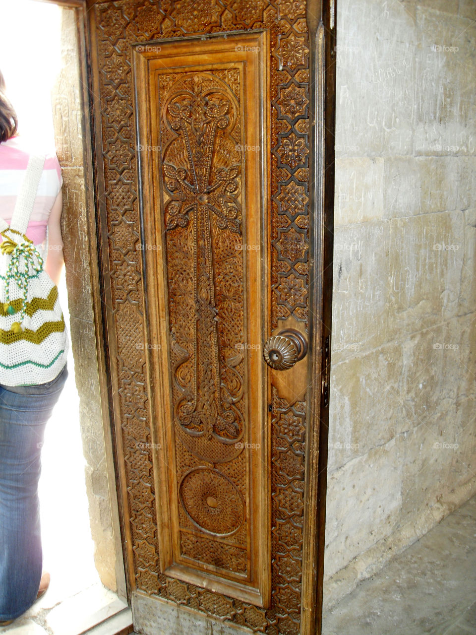 Church door with carving