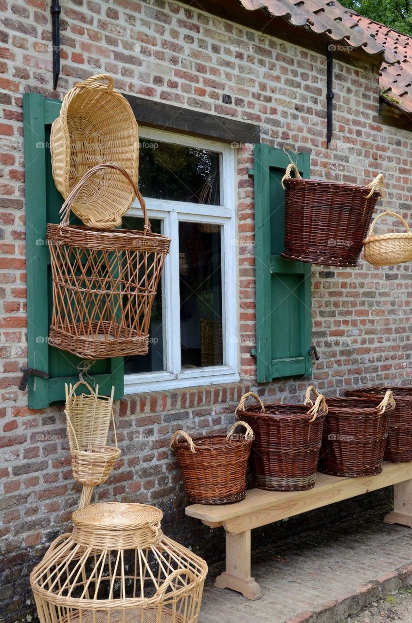 Shop with baskets made from reed.