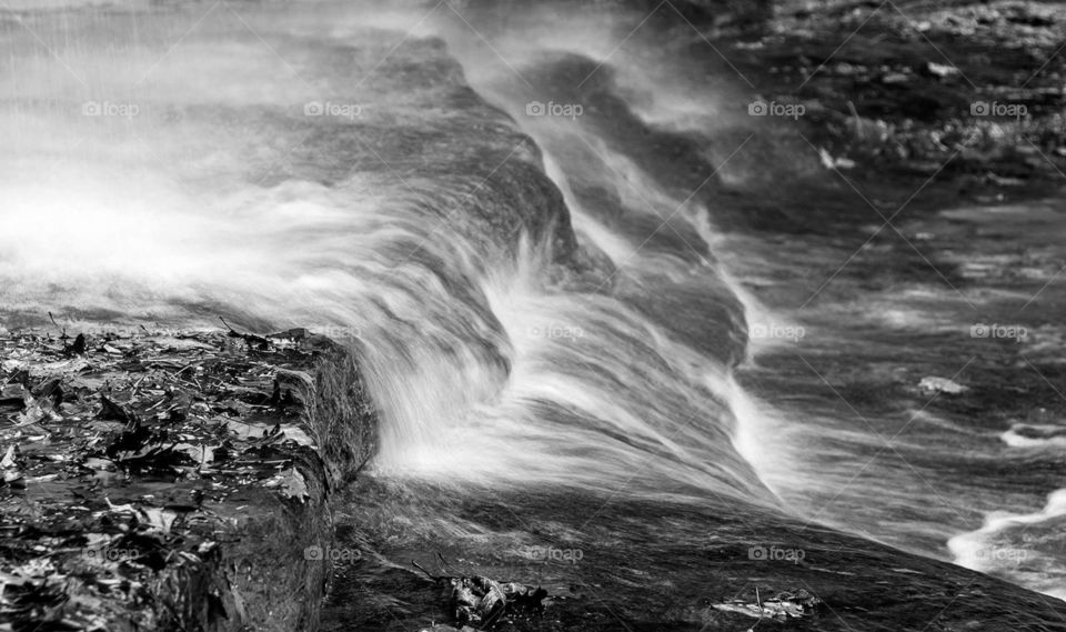 Long exposure of a waterfall shot in black and white at Starved Rock national park in Illinois 