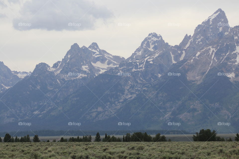 Tetons mountain mountains views scenic view Field Prairie beautiful snowy cloudy cloud mountainside