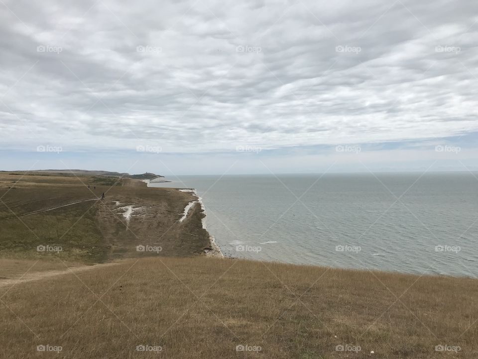 Chalk cliffs against ocean