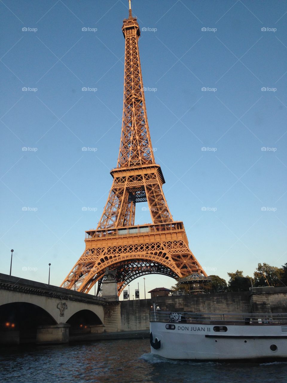 A view of the Eiffel Tower from the Seine. Paris, France. 