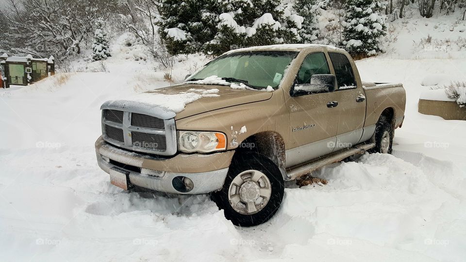 Ram truck in deep snow
