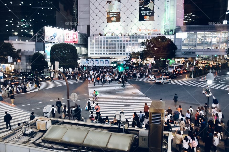 Rush hour at Shibuya Crossing