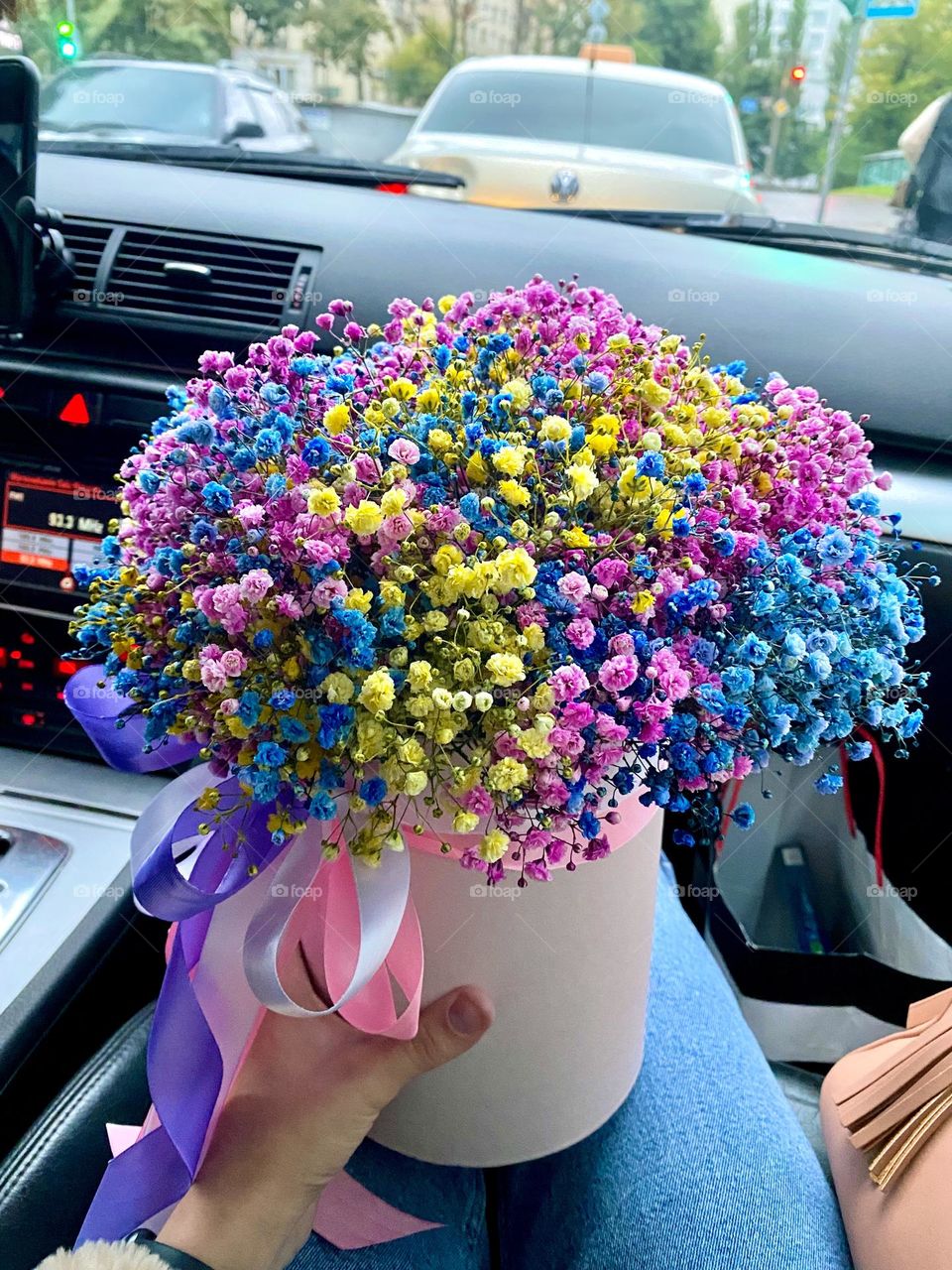 Gypsophila in a box. Festive bouquet 