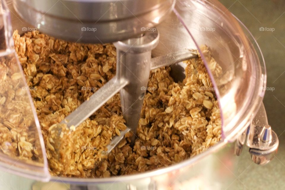 Mixing baking ingredients in a stand mixer closeup