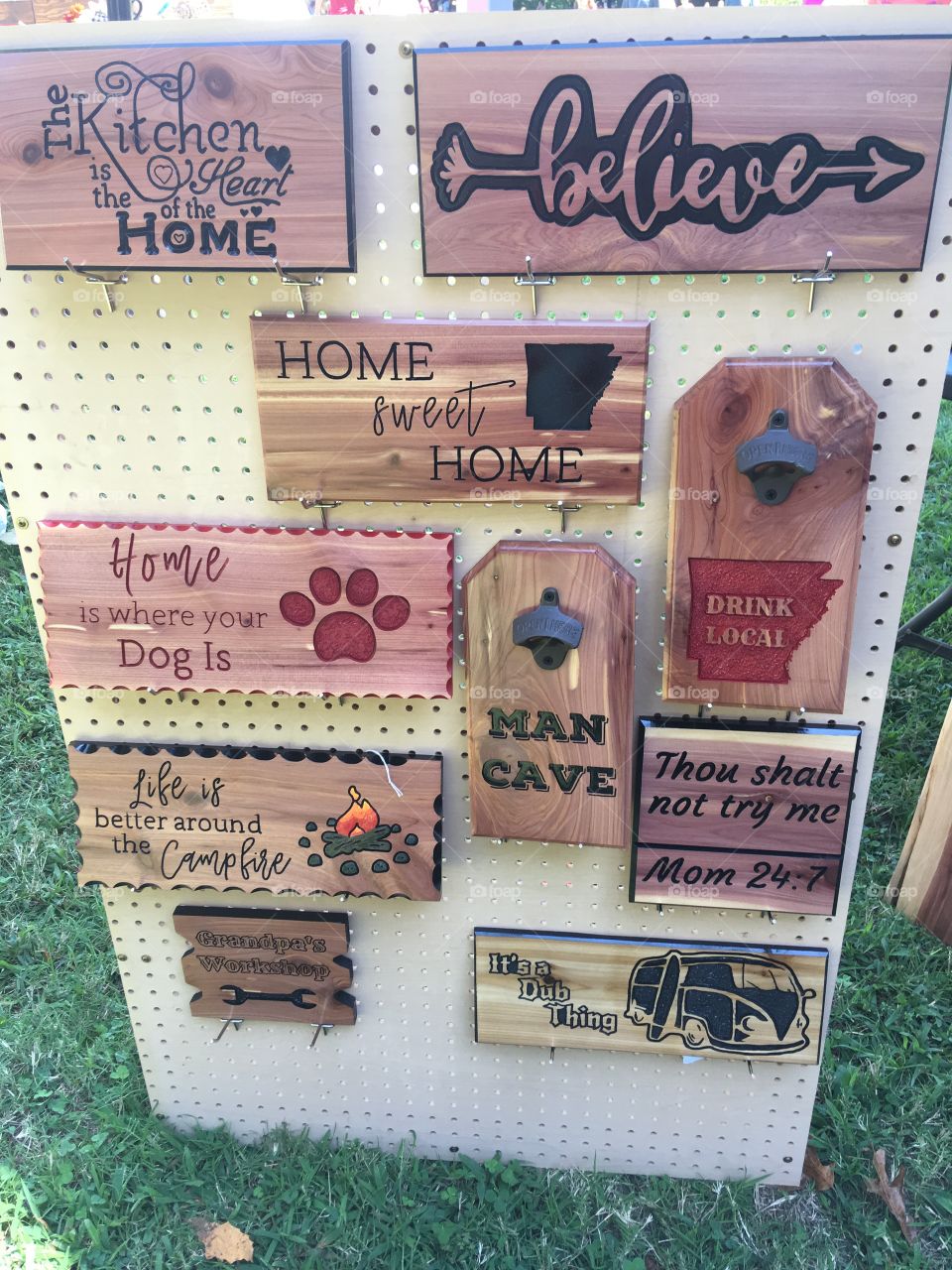 More handmade signs at the fair just for fun! Looks like cedar signs well made.