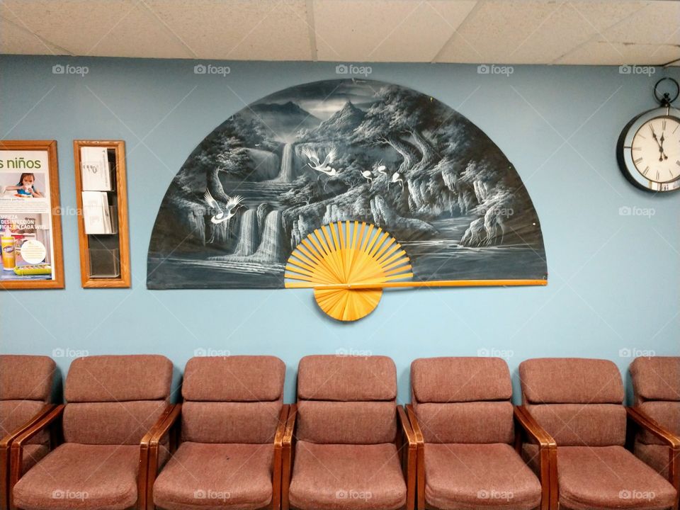 Unique artwork in dentist office waiting area