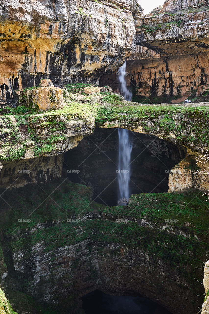 ...Breathtaking and worth visiting once in a lifetime...
Baatara Pothole. Tannourine. Lebanon. It was discovered in 1952. The waterfall plunges 255m down the Tree Bridge Chasm
Geologists claim that the rock formation is around 160-million years old.
